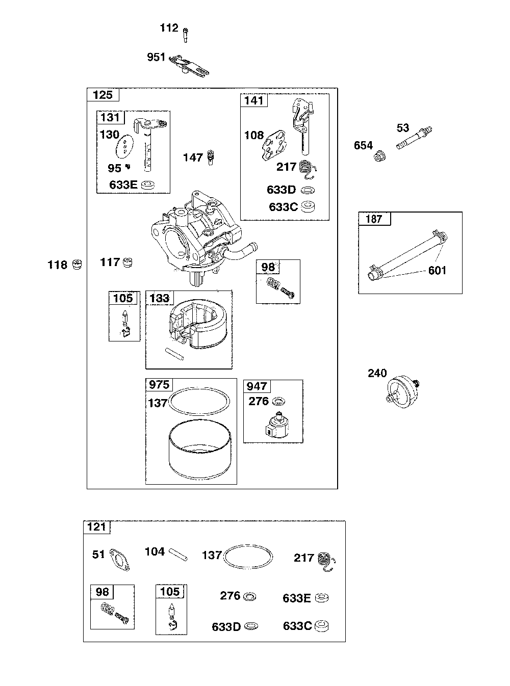 Carburetor/fuel supply Diagram and Parts List for CMXGRAM7821291  Craftsman Lawn Tractor
