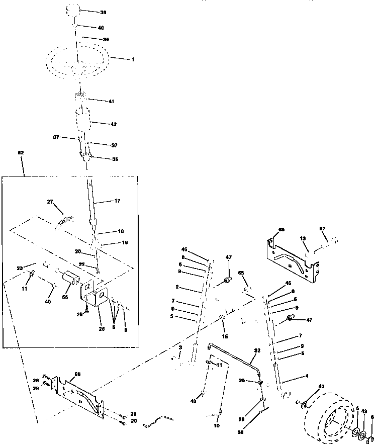 Steering Assembly Diagram and Parts List for 917258080  Craftsman Lawn Tractor
