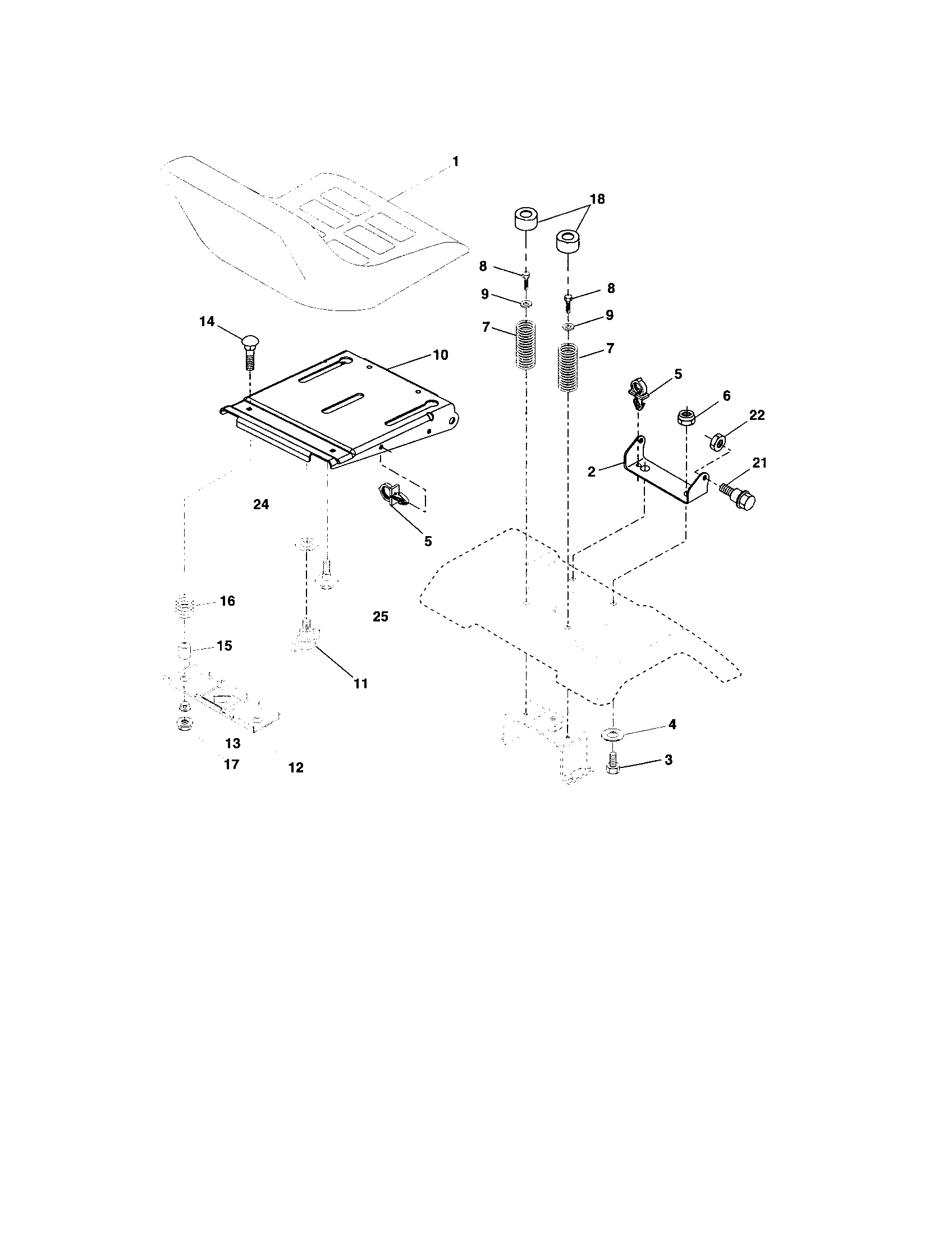 Seat Assembly Diagram and Parts List for 917273642  Craftsman Lawn Tractor