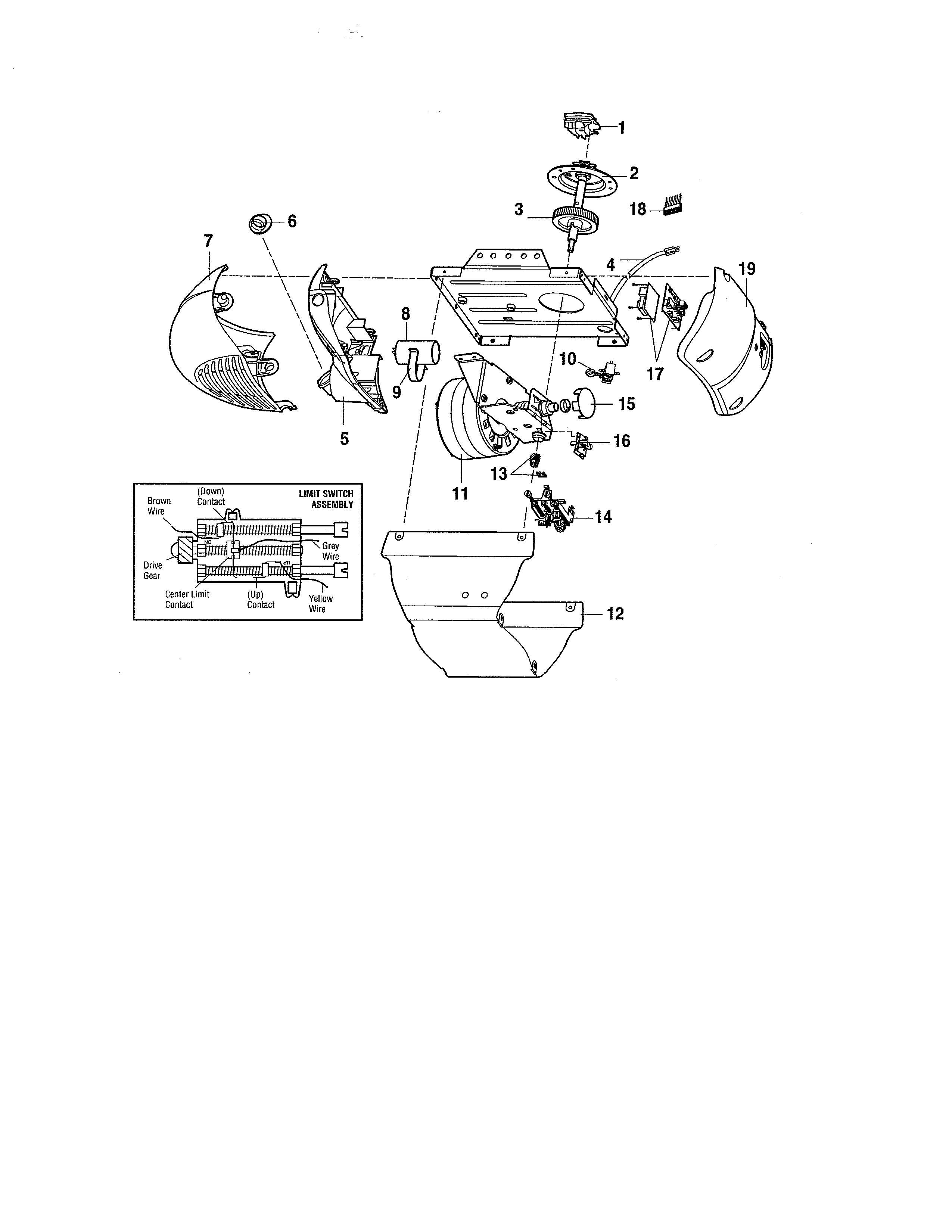 Motor Unit Assembly Diagram and Parts List for 13953930DM  Craftsman Garage Door Opener