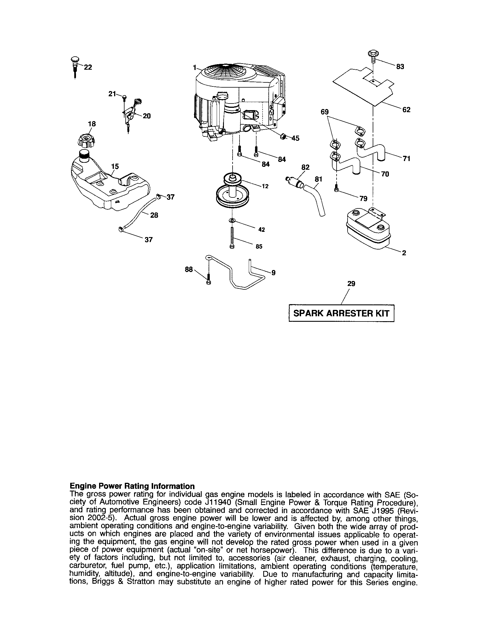 Engine Diagram and Parts List for 917287280  Craftsman Lawn Tractor