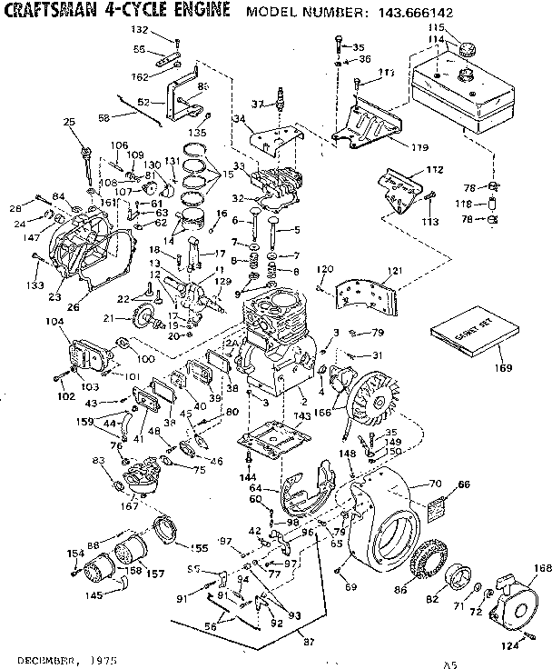 Replacement Parts Diagram and Parts List for 143666142  Craftsman Engine