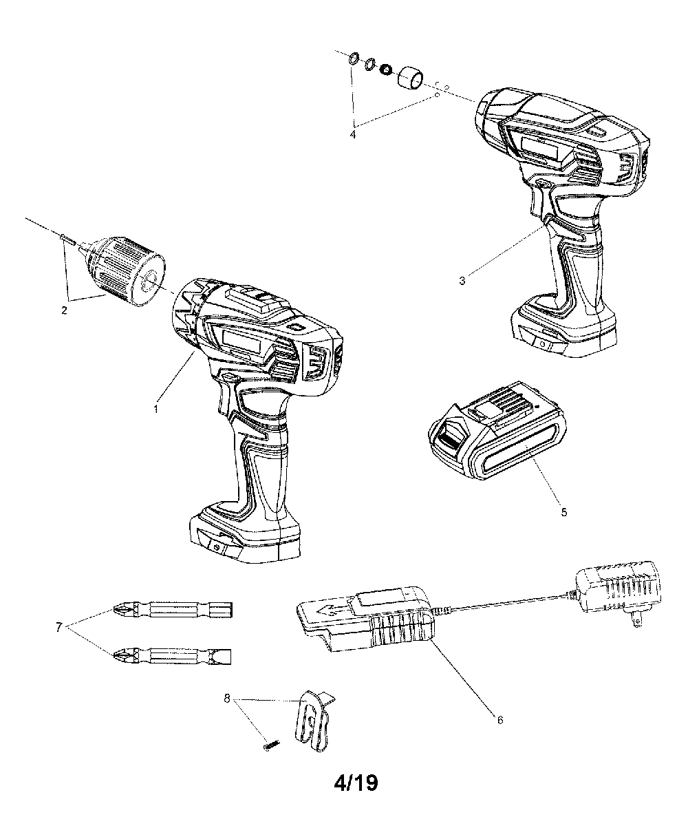 Cordless drill Diagram and Parts List for 12521417  Craftsman Cordless Drill