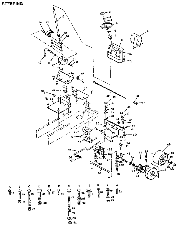 Steering Diagram and Parts List for 917255942  Craftsman Lawn Tractor
