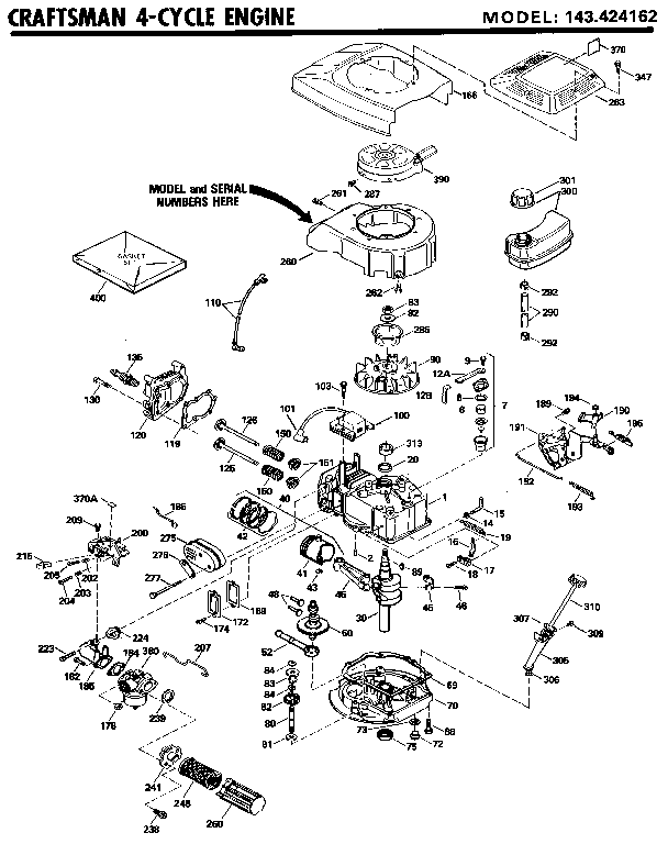 Replacement Parts Diagram and Parts List for 143424162  Craftsman Engine