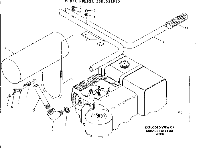 Exhaust System Diagram and Parts List for 580321910  Craftsman Engine