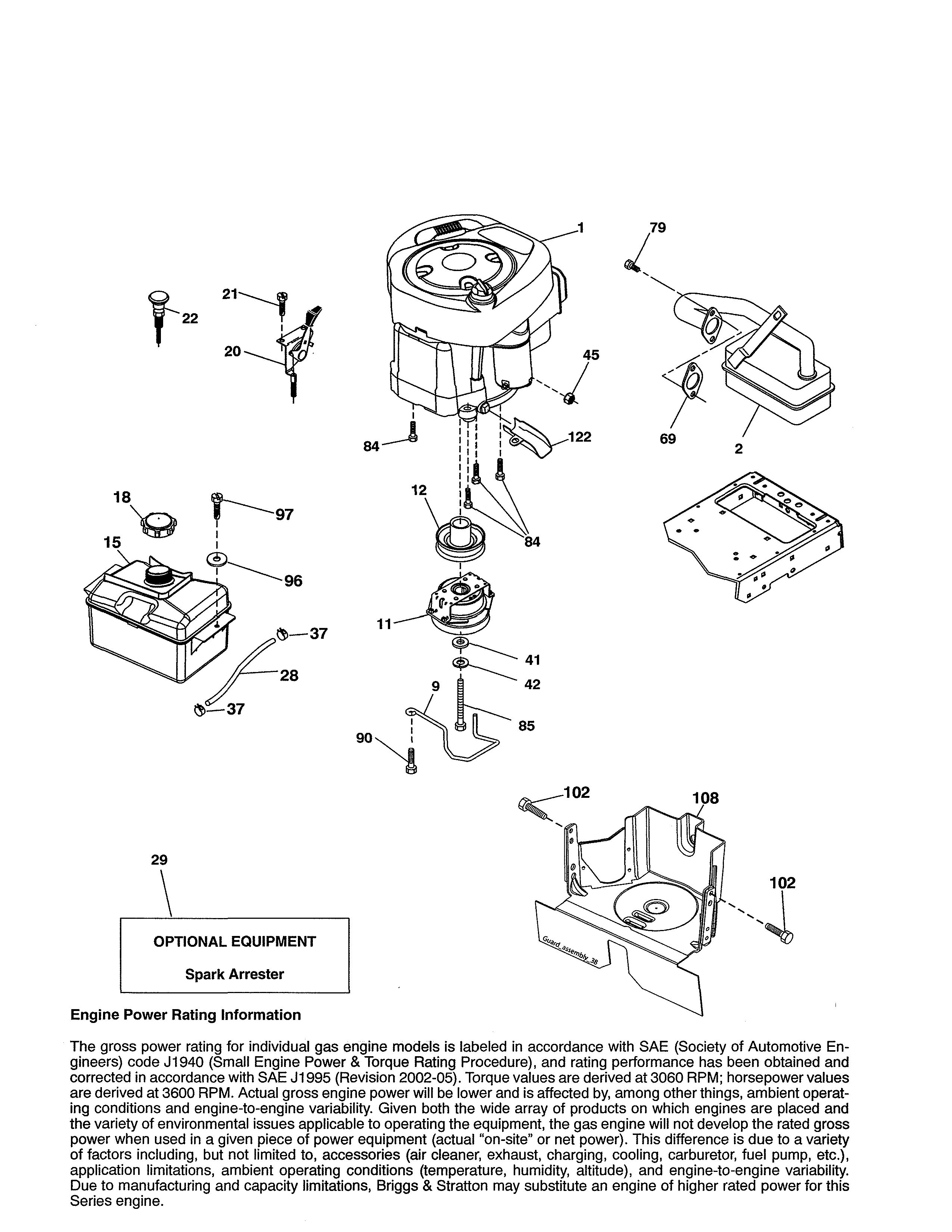 Engine Diagram and Parts List for 917991470  Craftsman Lawn Tractor