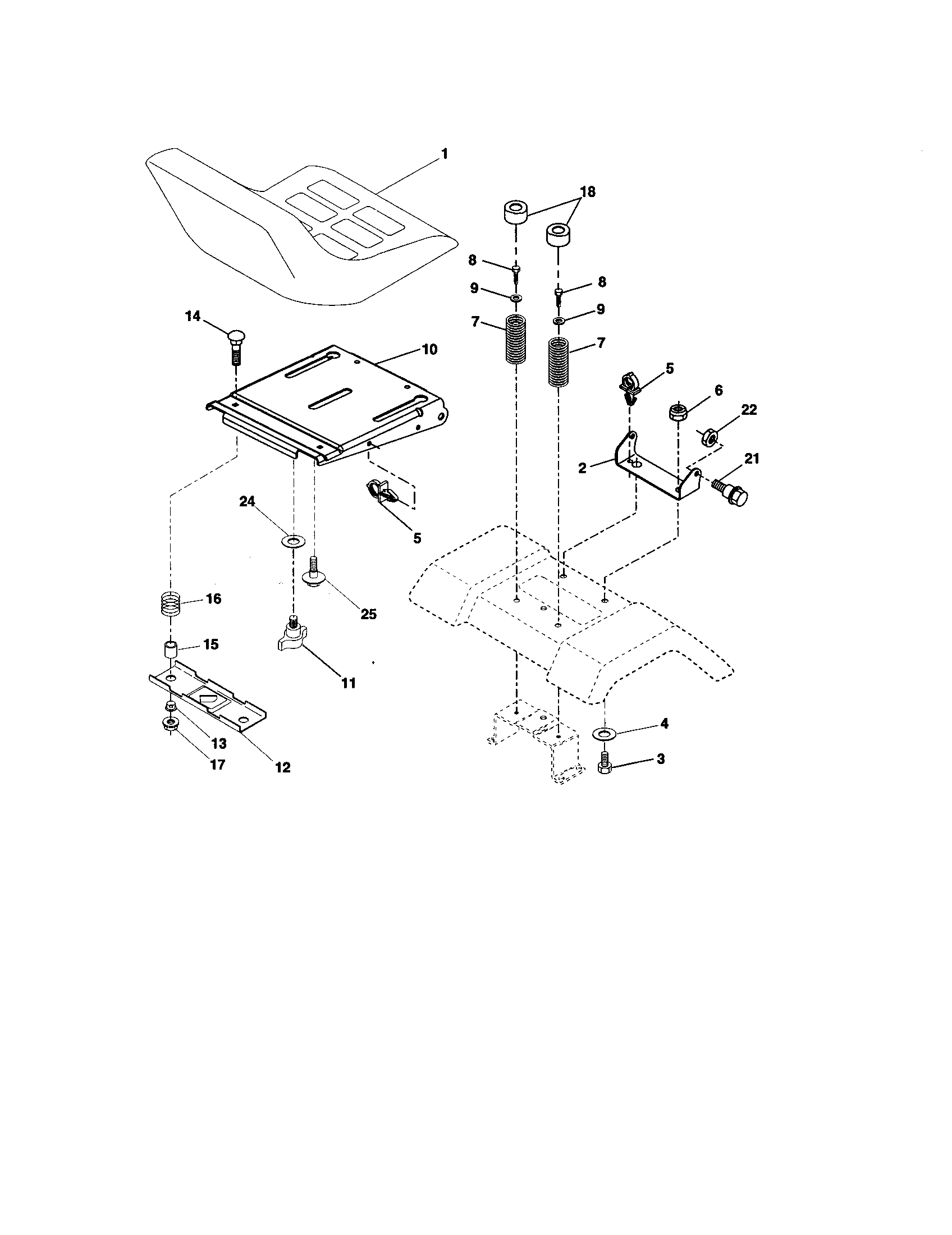Seat Assembly Diagram and Parts List for 917273632  Craftsman Lawn Tractor