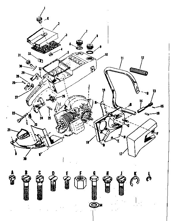 Main Frame Diagram and Parts List for 91762802  Craftsman Chainsaw