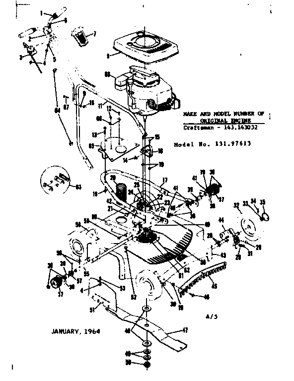Replacement Parts Diagram and Parts List for 13197613  Craftsman Lawn Mower