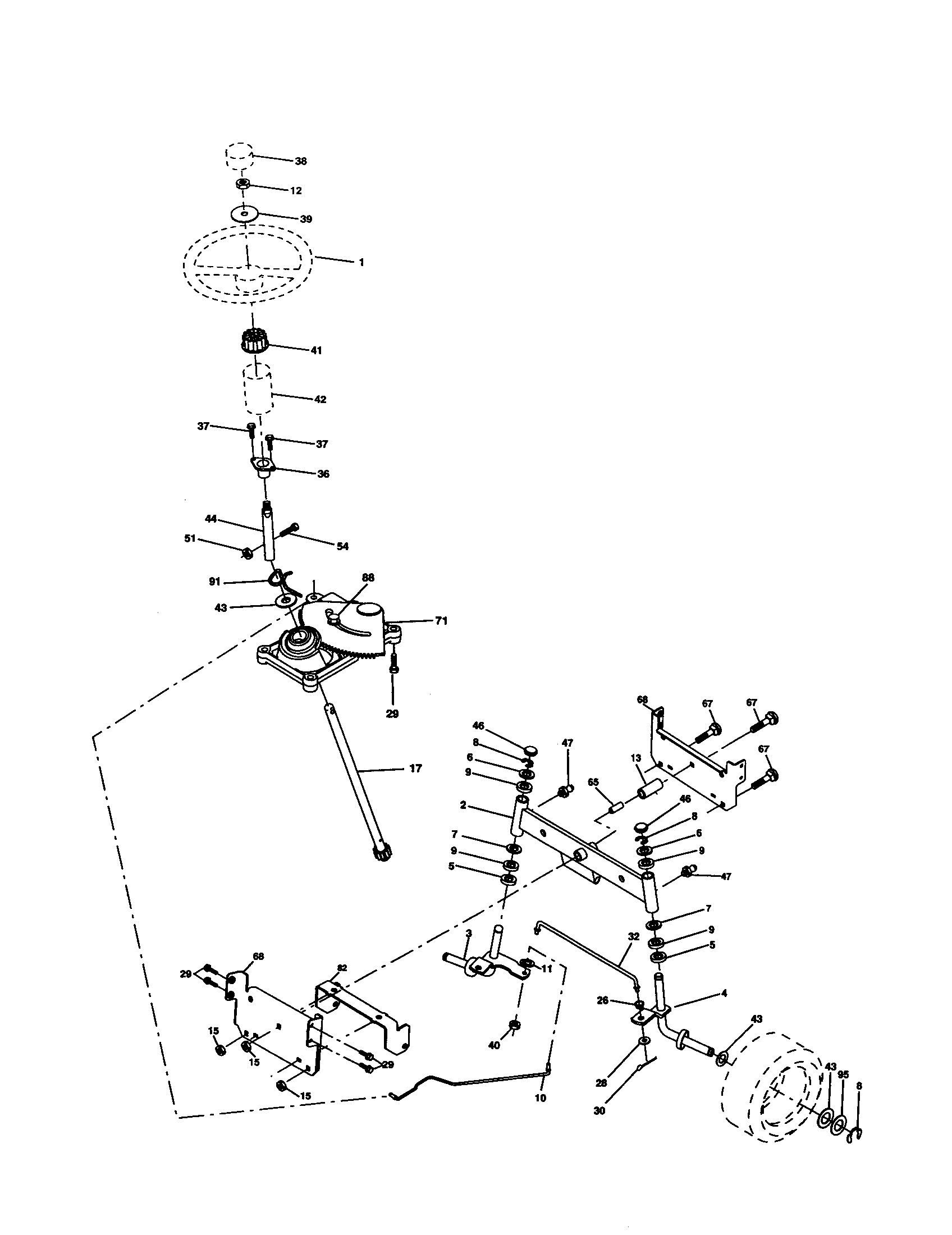 Steering Assembly Diagram and Parts List for 917277310  Craftsman Lawn Tractor