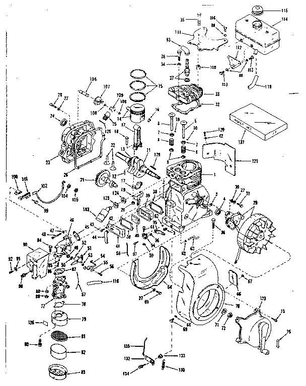 Basic Engine Diagram and Parts List for 143501021  Craftsman Engine