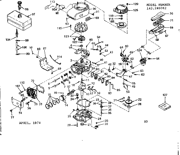 Replacement Parts Diagram and Parts List for 143246082  Craftsman Engine