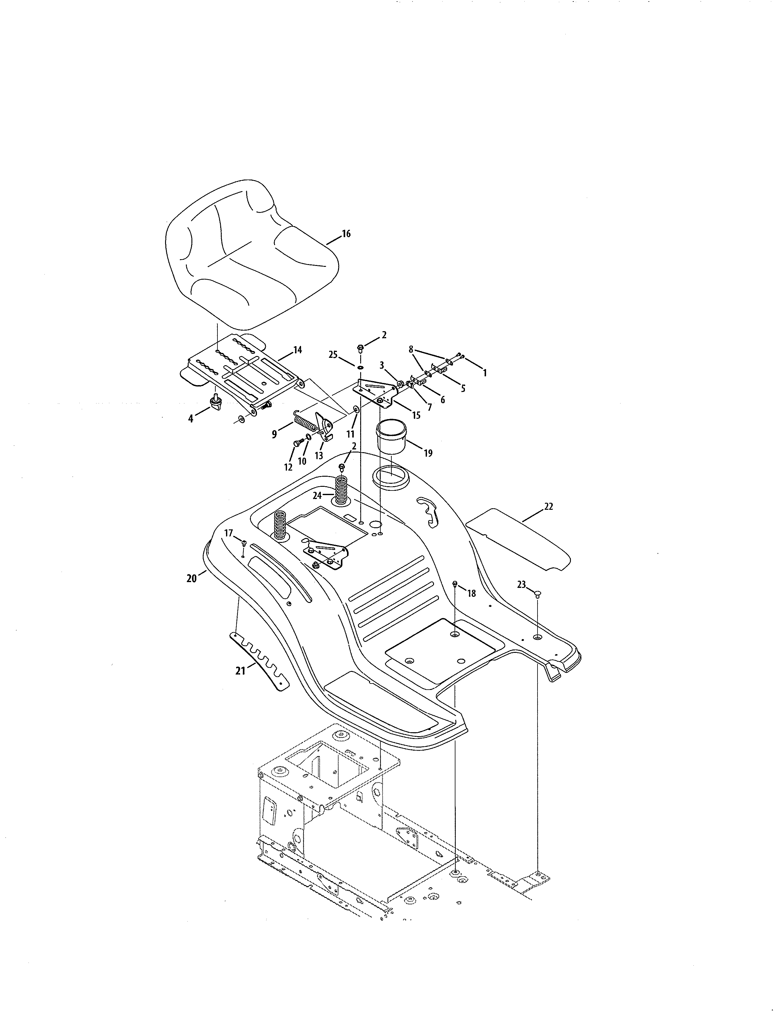 Seat/fender Diagram and Parts List for 247203713  Craftsman Lawn Tractor