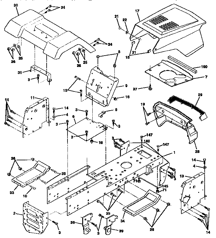 Chassis And Enclosures Diagram and Parts List for 917258081  Craftsman Lawn Tractor