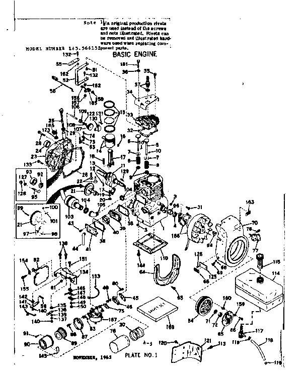Basic Engine Diagram and Parts List for 143566152  Craftsman Engine