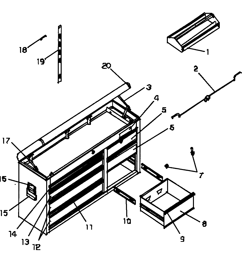 Tool Box Diagram and Parts List for 706599231  Craftsman Tool Stand & Cart