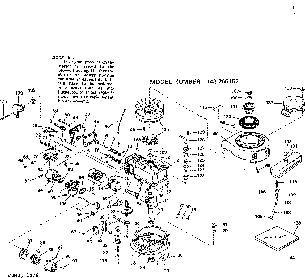 Replacement Parts Diagram and Parts List for 143265152  Craftsman Engine