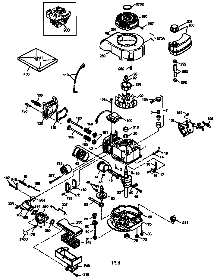 4-cycle Engine Diagram and Parts List for 143983506  Craftsman Engine