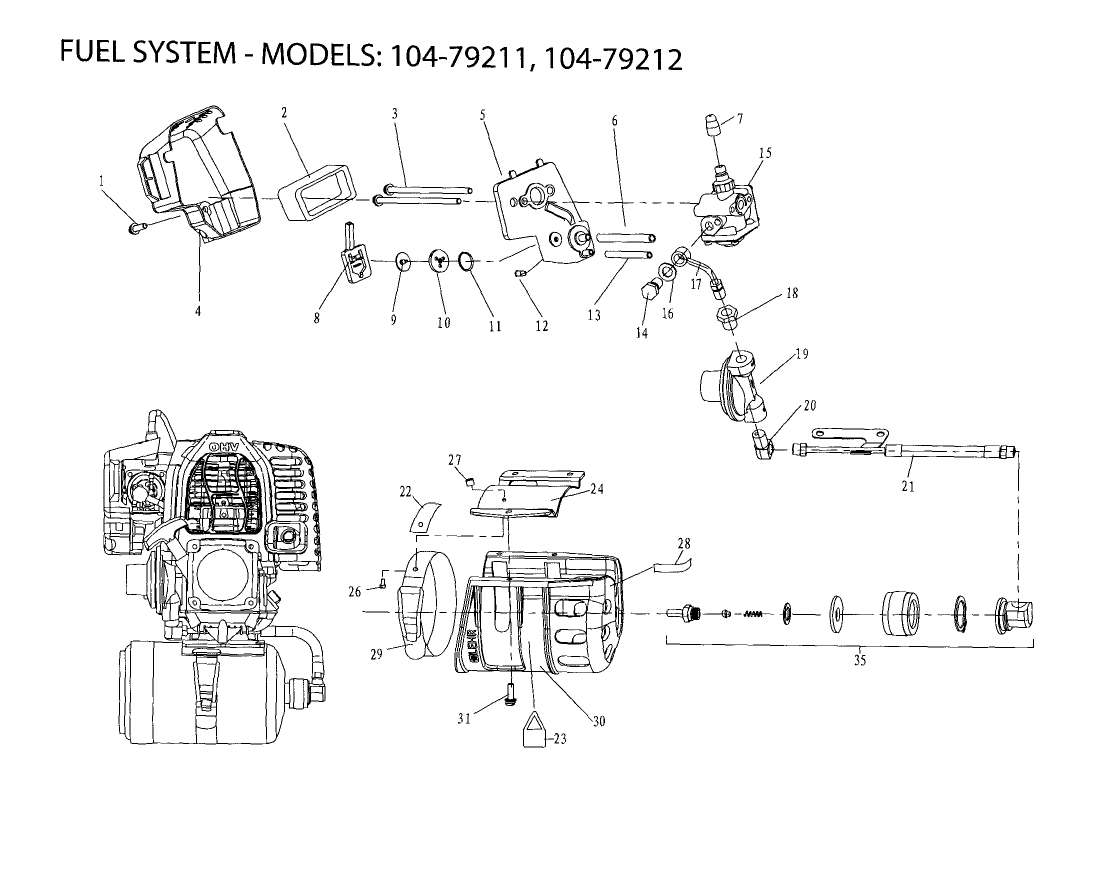 Fuel System Diagram and Parts List for 10479211  Craftsman Trimmer