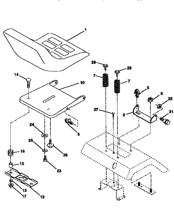 Seat Assembly Diagram and Parts List for 917256662  Craftsman Lawn Tractor