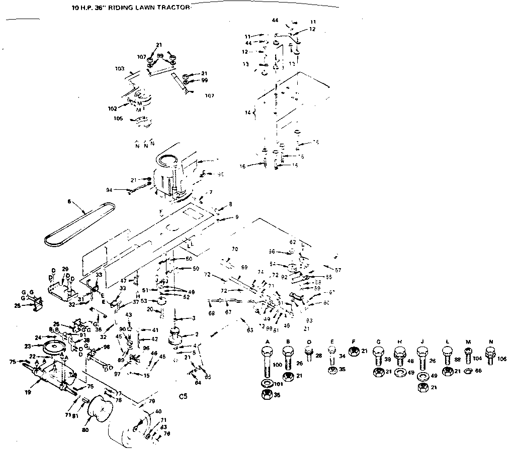 Drive Diagram and Parts List for 917255725  Craftsman Lawn Tractor