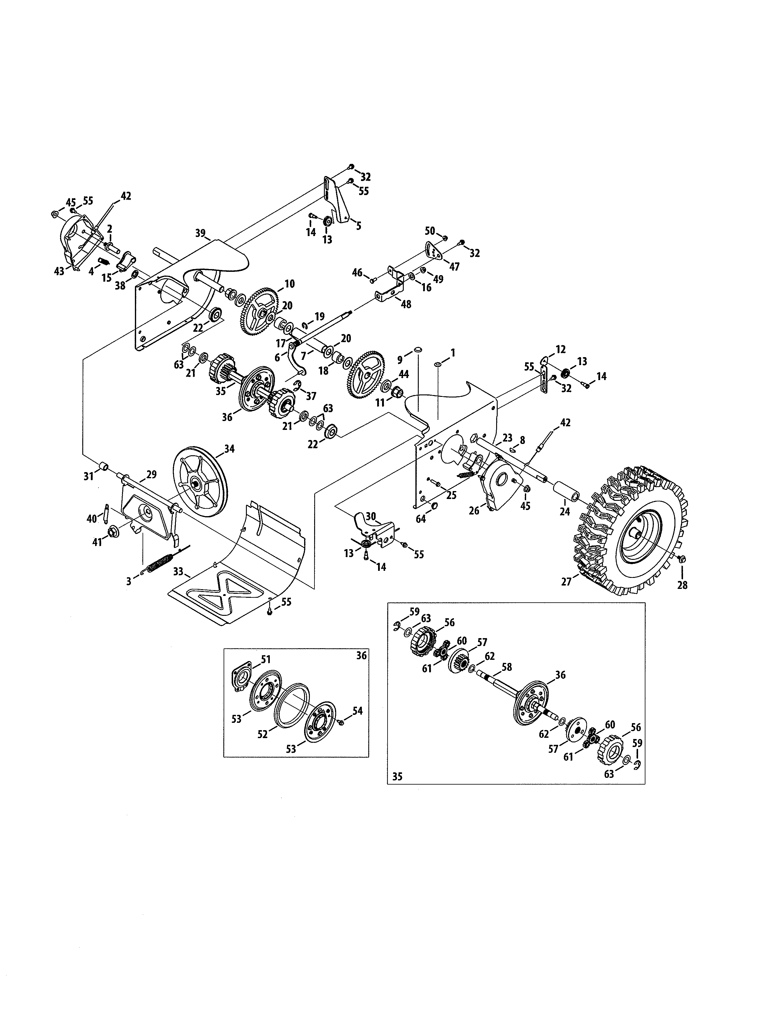 Axle/wheel/drive Shaft Diagram and Parts List for 247883941  Craftsman Snow Blower