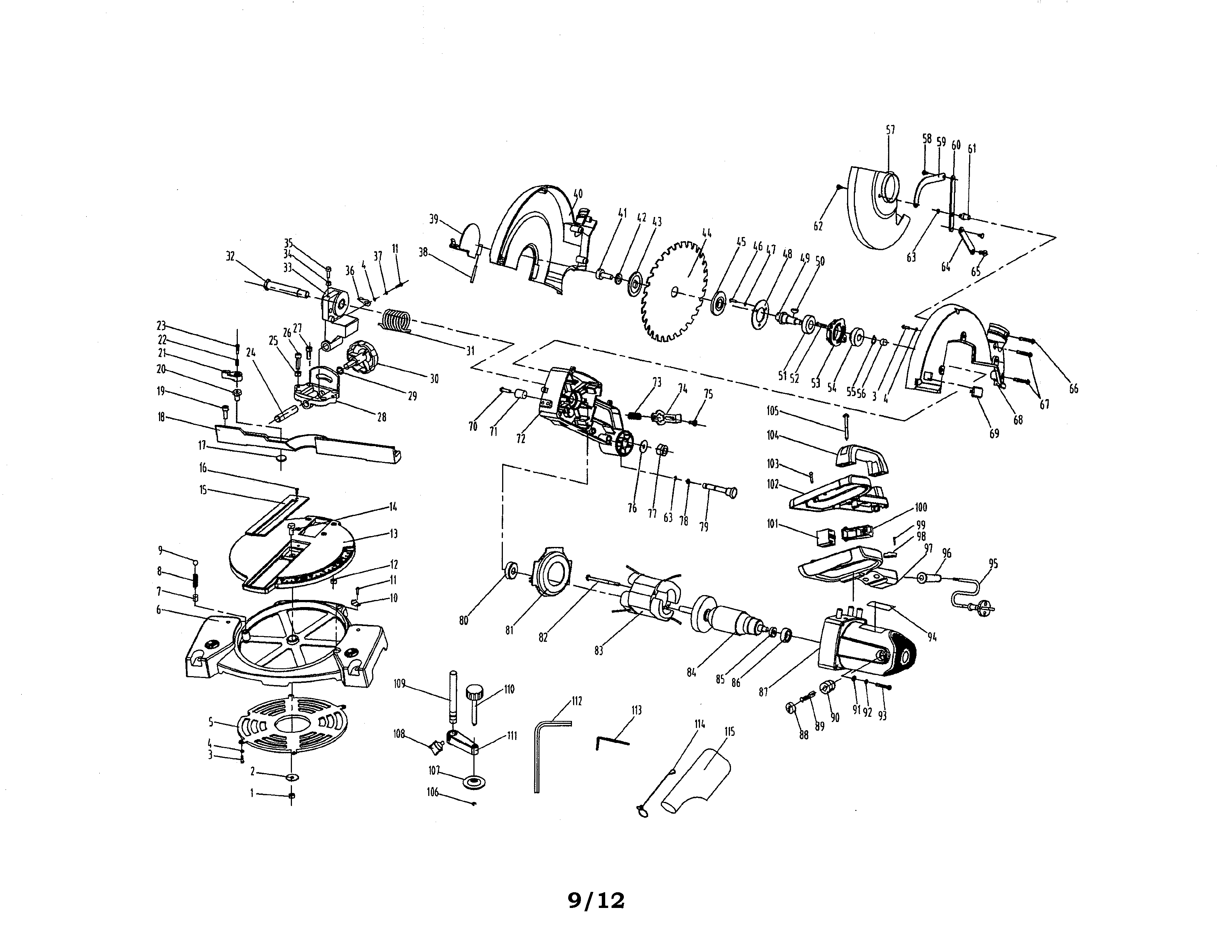 Miter Saw Diagram and Parts List for 12632565  Craftsman Miter Saw