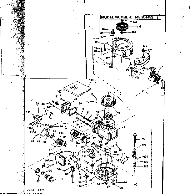 Replacement Parts Diagram and Parts List for 143254432  Craftsman Engine