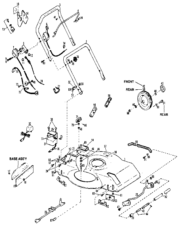 Handle Assembly Diagram and Parts List for 88981  Craftsman Lawn Mower