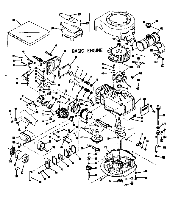 Basic Engine Diagram and Parts List for 143102171  Craftsman Engine