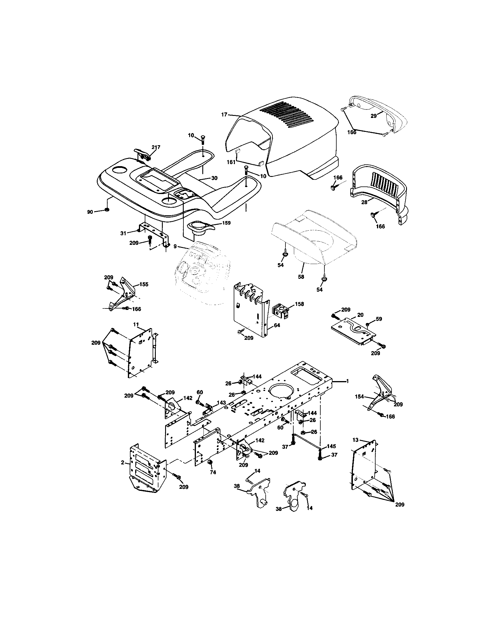 Chassis And Enclosures Diagram and Parts List for 917273621  Craftsman Lawn Tractor