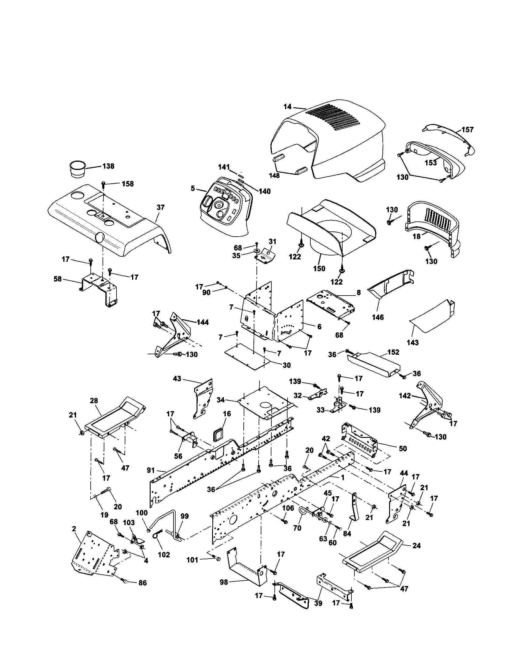 Chassis And Enclosures Diagram and Parts List for 917279982  Craftsman Lawn Tractor