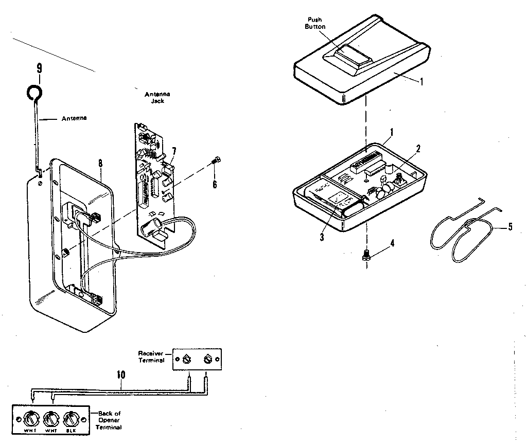 Receiver & Transmitter Diagram and Parts List for 139664953  Craftsman Garage Door Opener
