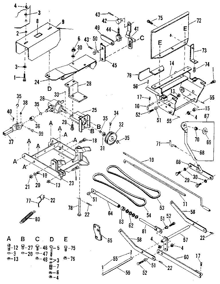 Main Frame Diagram and Parts List for 842240742  Craftsman Snow Blower