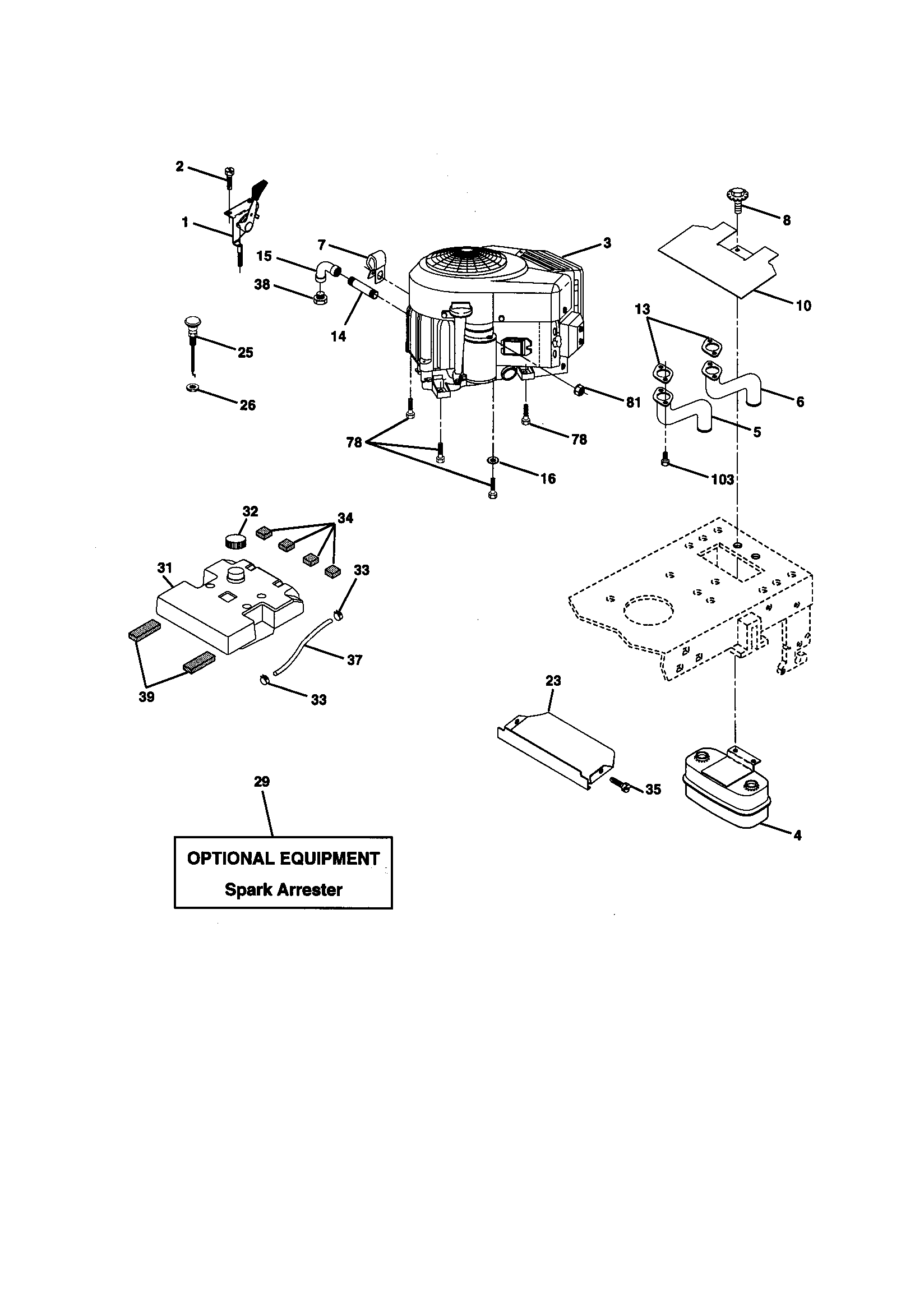 Engine Diagram and Parts List for 917270813  Craftsman Lawn Tractor