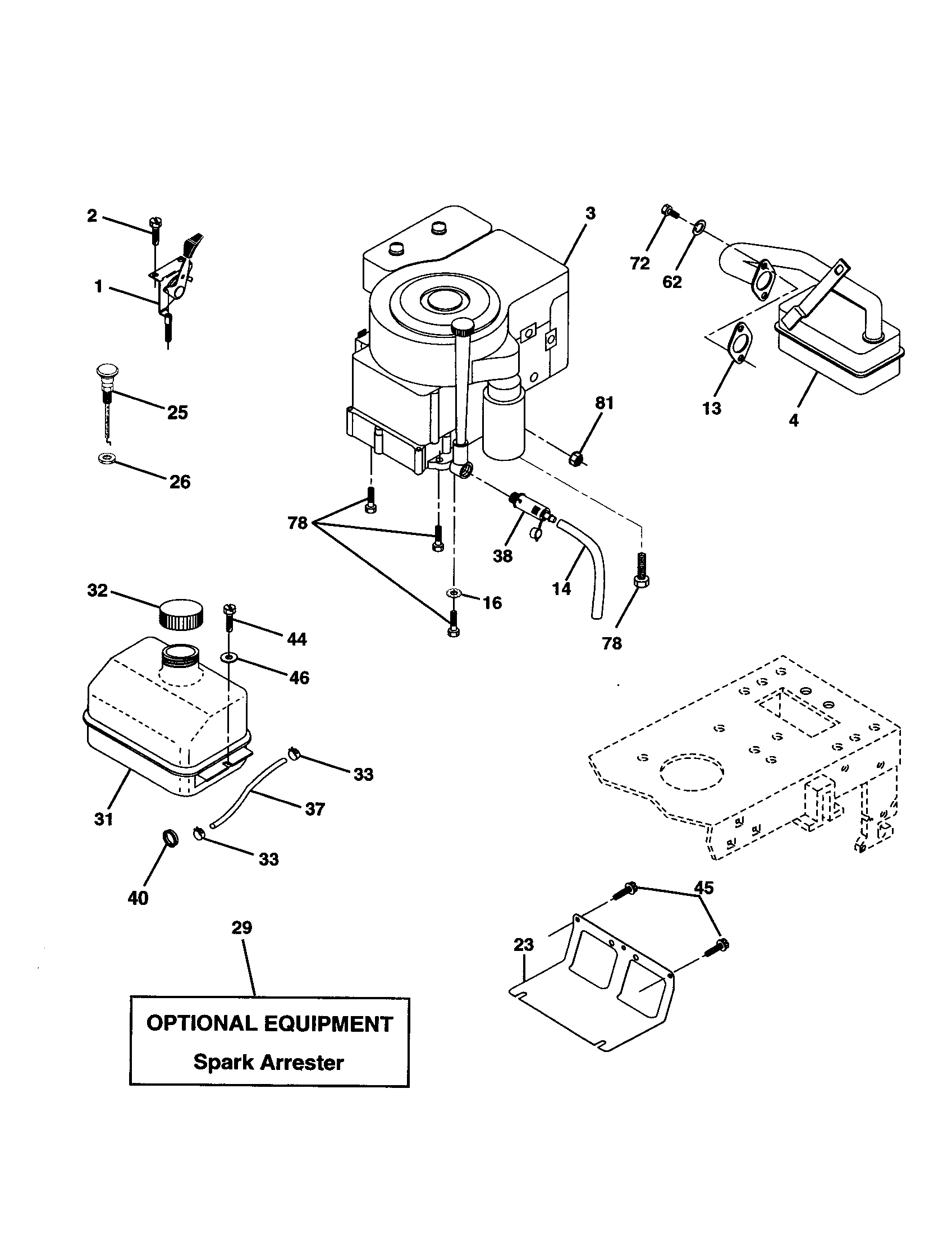 Engine Diagram and Parts List for 917277010  Craftsman Lawn Tractor