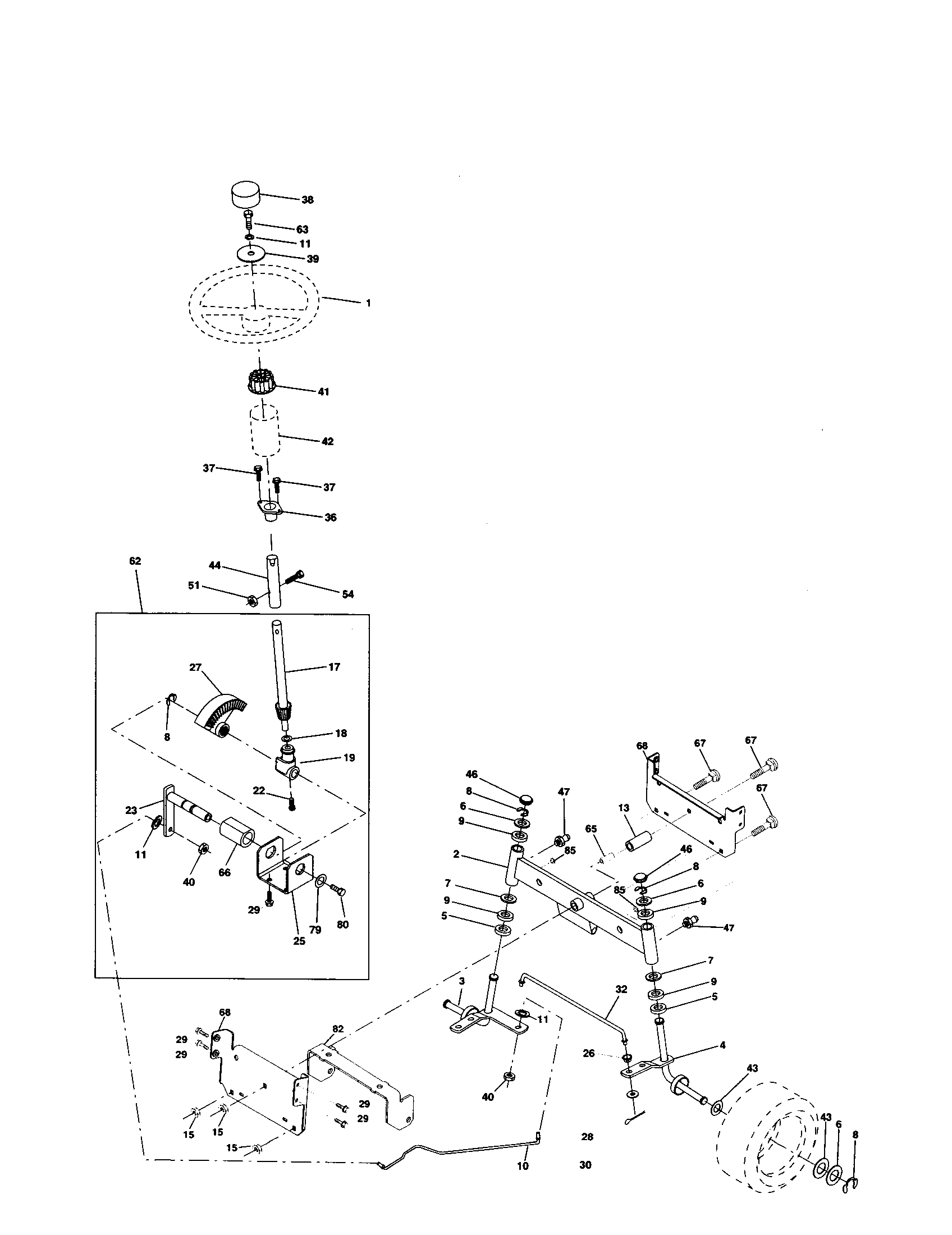 Steering Assembly Diagram and Parts List for 917259070  Craftsman Lawn Tractor