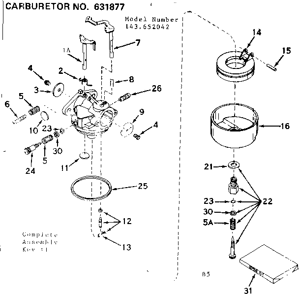 Carburetor Diagram and Parts List for 143652042  Craftsman Engine