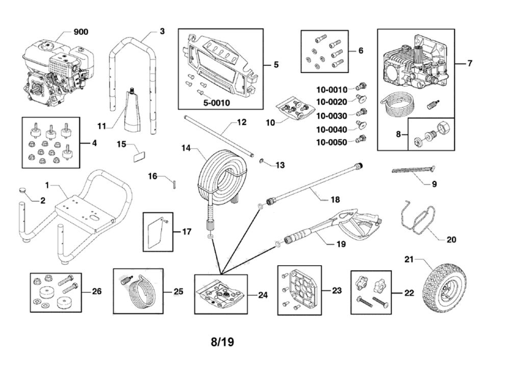 Main Unit Diagram and Parts List for CMXGWAS021024  Craftsman Pressure Washer
