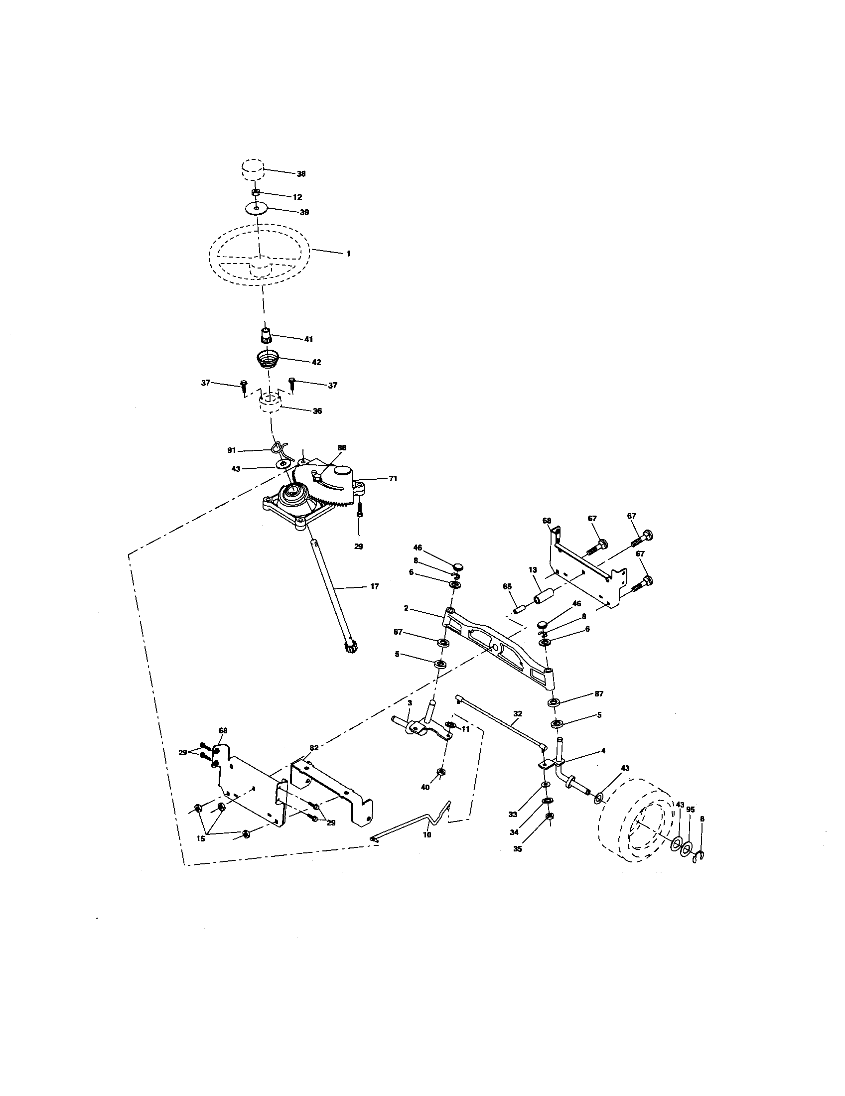 Steering Assembly Diagram and Parts List for 917275902  Craftsman Lawn Tractor