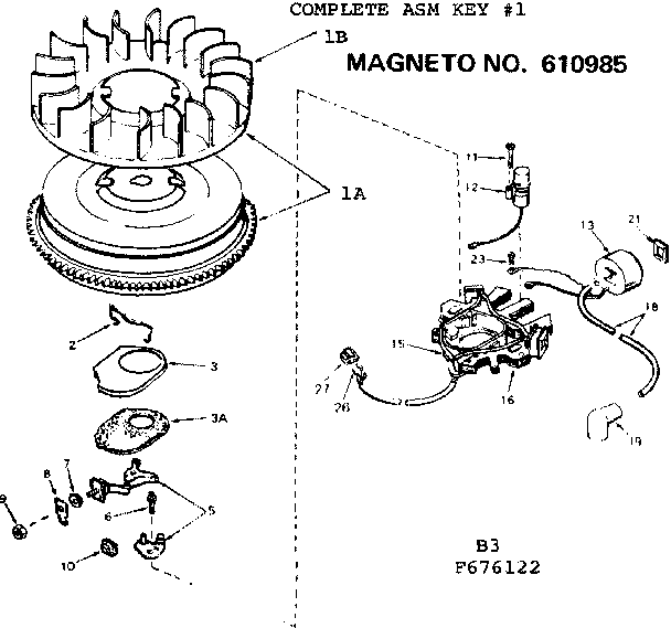 Magneto Diagram and Parts List for 143676122  Craftsman Engine