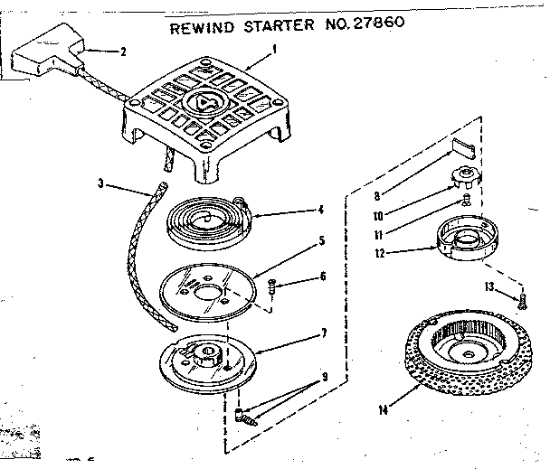 Rewind Starter No. 27860 Diagram and Parts List for 14360327  Craftsman Engine