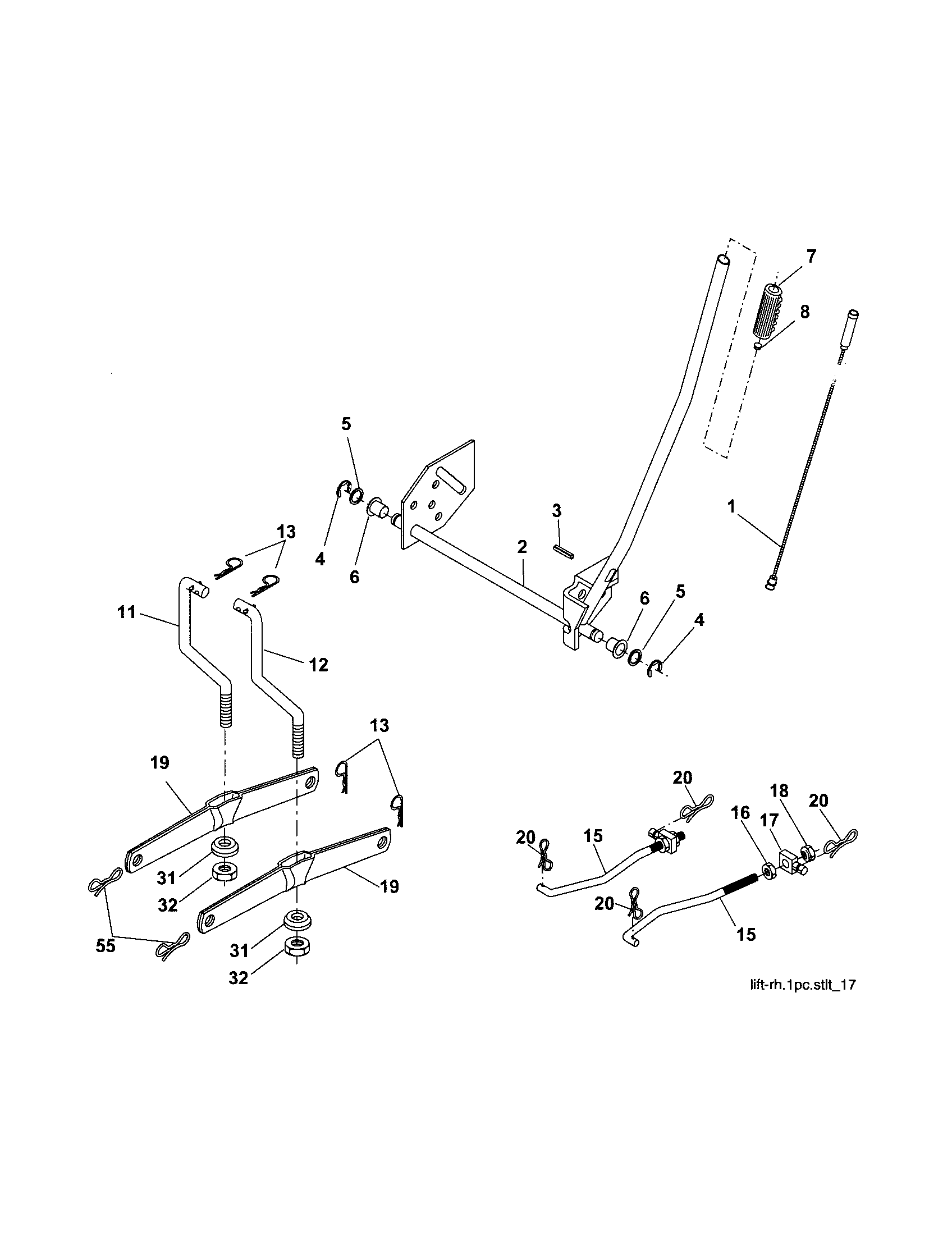 Mower Lift Diagram and Parts List for 917253201  Craftsman Lawn Tractor