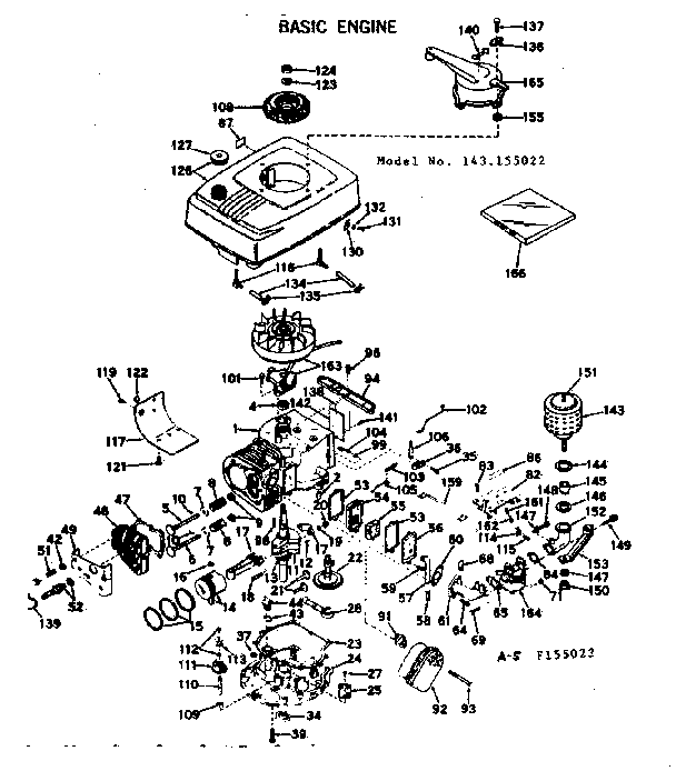 Basic Engine Diagram and Parts List for 143155022  Craftsman Engine
