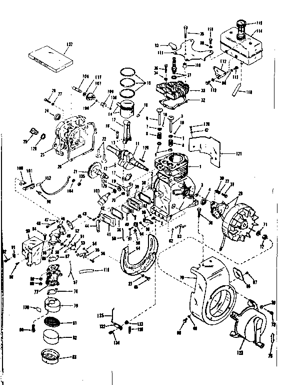 Basic Engine Diagram and Parts List for 143501241  Craftsman Engine