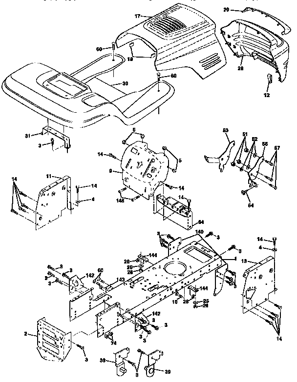 Chassis And Enclosures Diagram and Parts List for 917258540  Craftsman Lawn Tractor