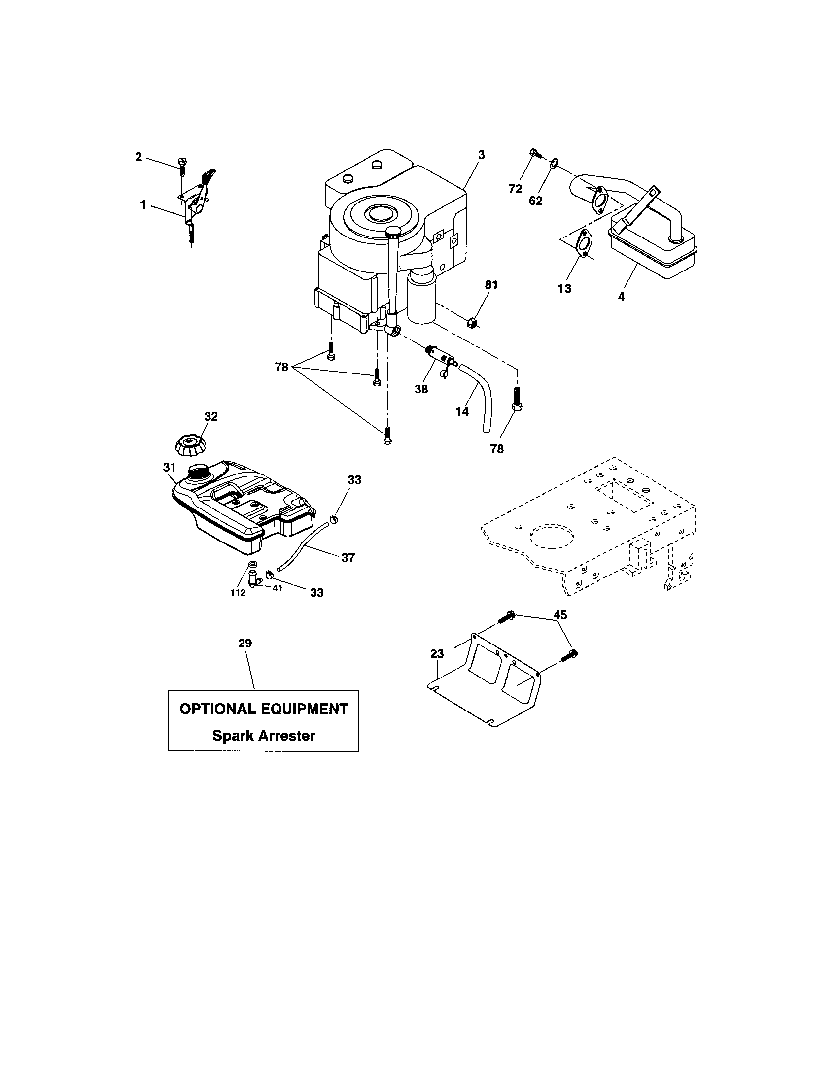 Engine Diagram and Parts List for 917273600  Craftsman Lawn Tractor