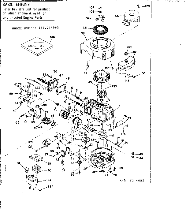 Basic Engine Diagram and Parts List for 143214082  Craftsman Engine