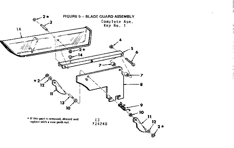 Blade Guard Assembly Diagram and Parts List for 11324240  Craftsman Power Motor